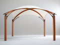 Pérgola de jardín de madera y cubierta textil 400x300x280 cm - marrón natural-blanco crema - techo curvado para exterior