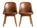 Sillas de comedor tapizadas en piel sintética y patas de madera 54x58x82 cm - Marrón - Diseño moderno