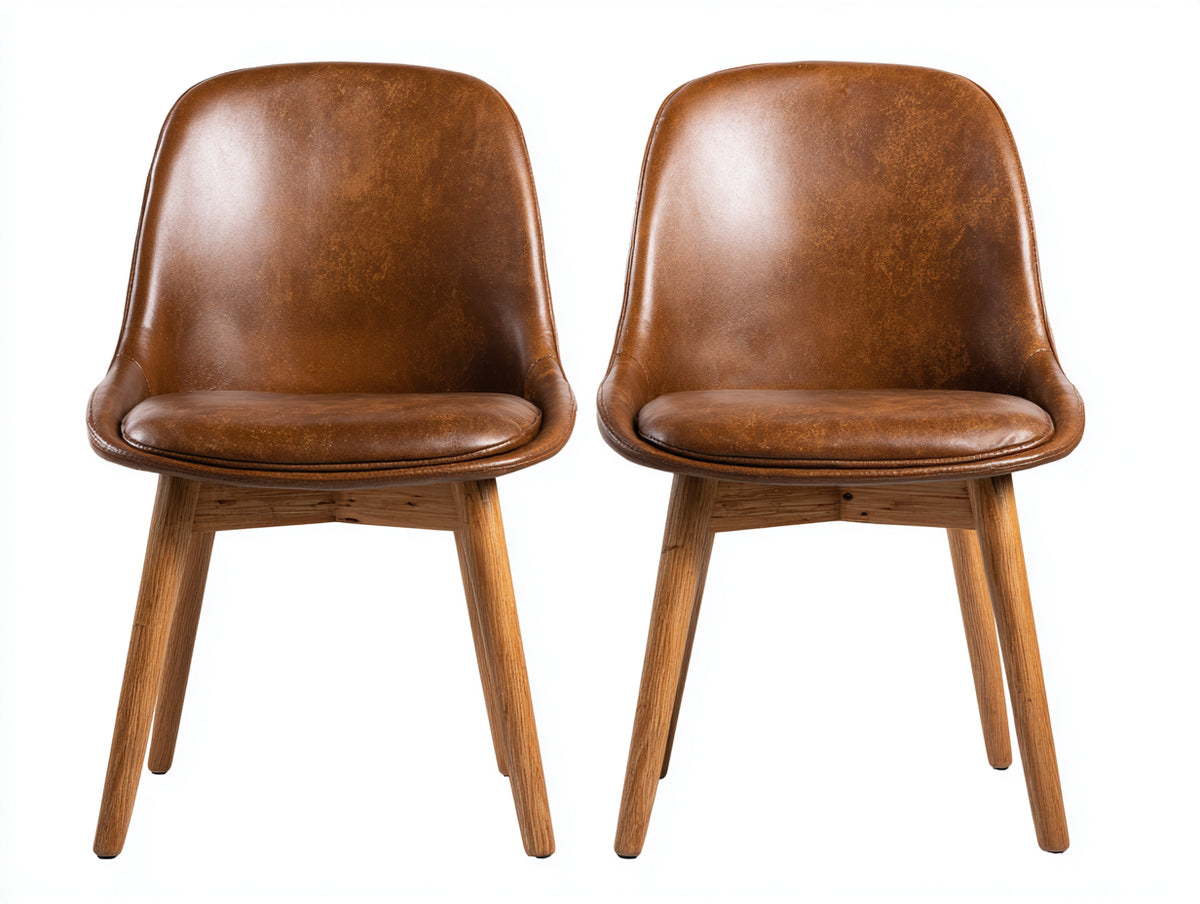 Sillas de comedor tapizadas en piel sintética y patas de madera 54x58x82 cm - Marrón - Diseño moderno