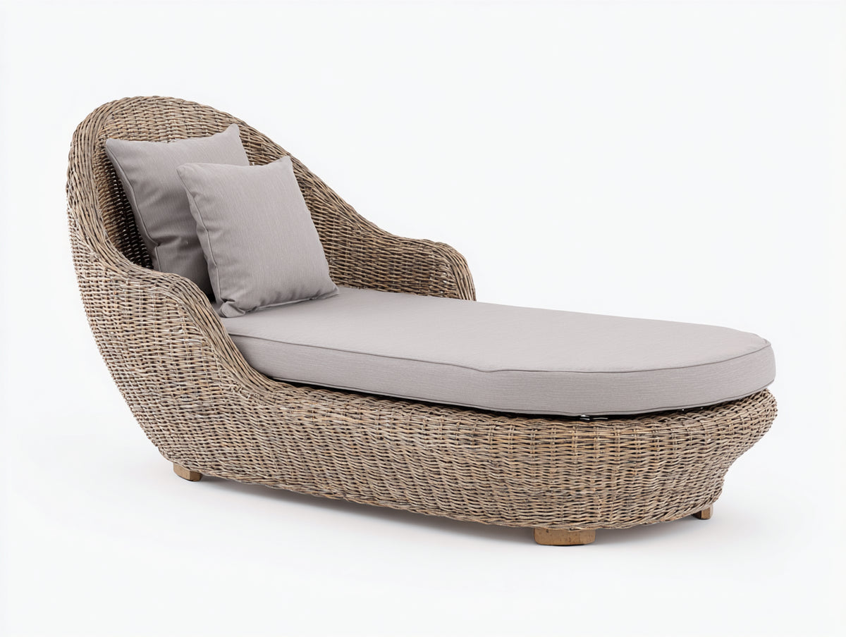 Tumbonas de ratán 185x90x88 cm - marrón claro y gris claro - diseño envolvente con asiento acolchado