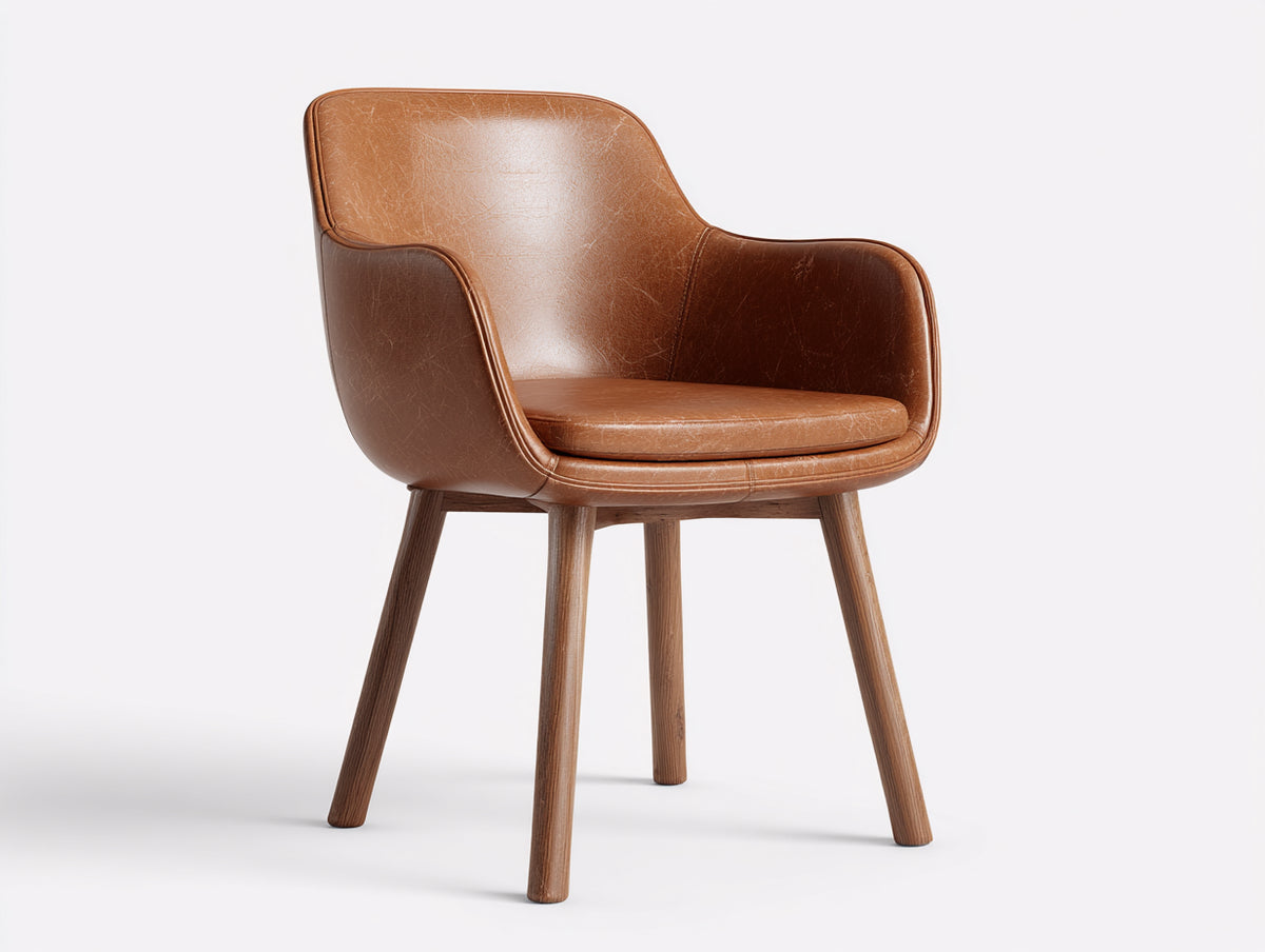 Sillas de comedor tapizadas en cuero sintético 58x60x82 cm - marrón coñac - con reposabrazos y patas de madera