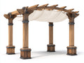Pérgola de jardín de madera 300x300x250 cm - marrón y beige - diseño rústico con cubierta textil