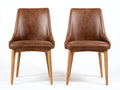 Sillas de comedor tapizadas en cuero sintético 54x59x86 cm - marrón - respaldo alto y patas de madera