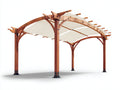 Pérgola de jardín de madera 360x300x250 cm - marrón y beige - diseño arqueado con cubierta textil