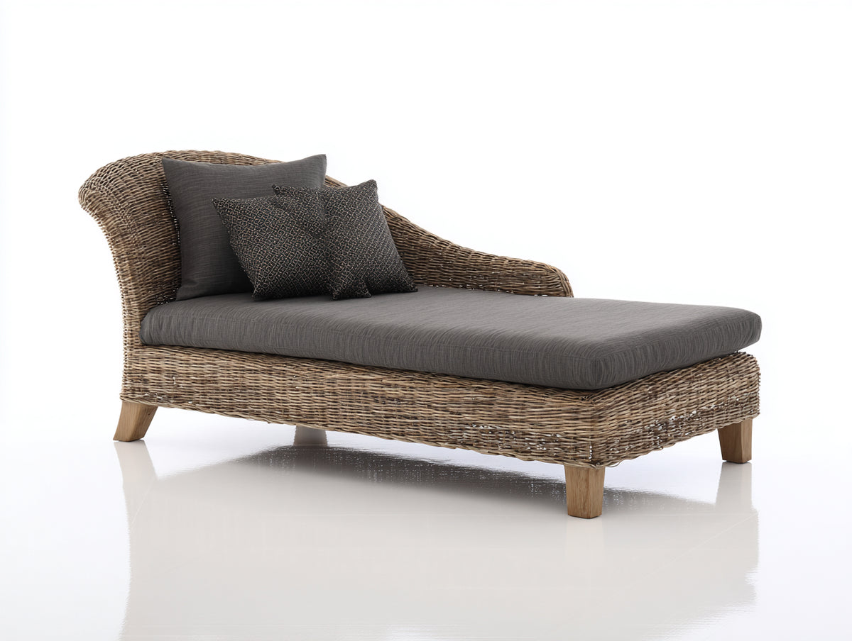 Tumbonas de ratán 190x90x85 cm - marrón y gris oscuro - diseño curvo con respaldo lateral