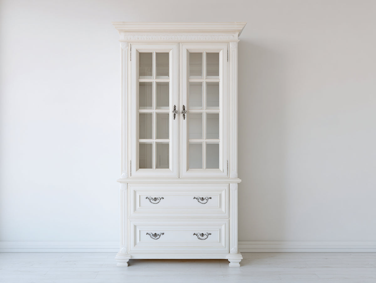 Vitrinas de madera y vidrio 100x44x192 cm - blanco - diseño clásico con 2 puertas y 2 cajones