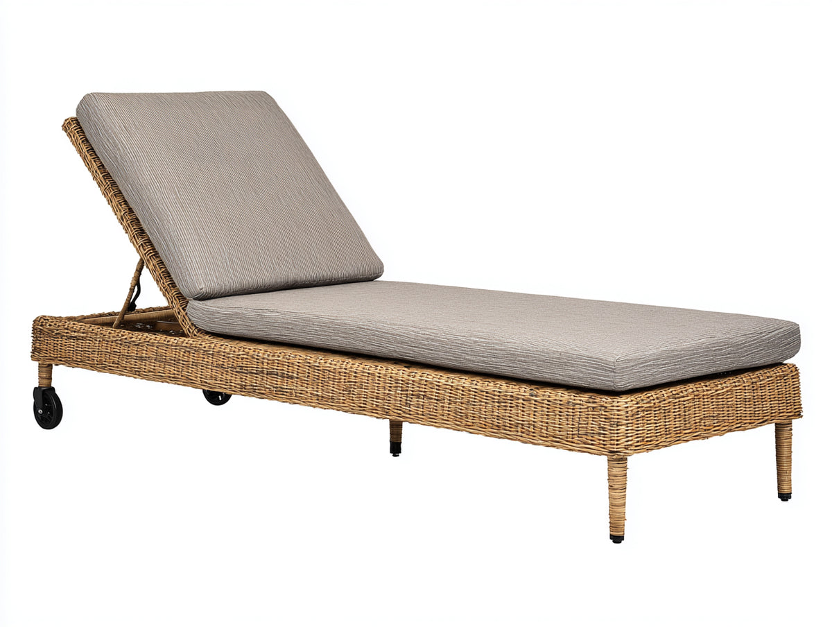 Tumbonas de ratán 200x70x92 cm - marrón y beige - respaldo reclinable con ruedas