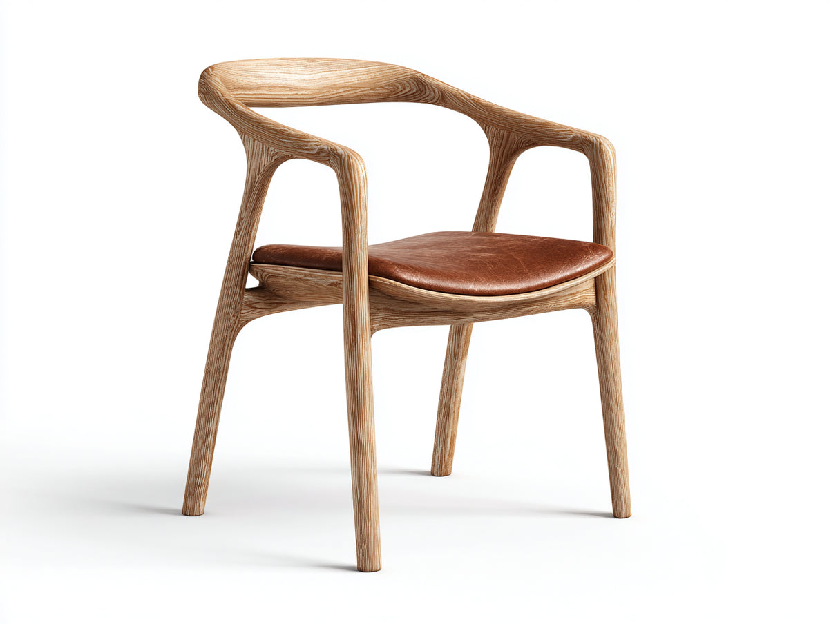 Sillas de comedor - madera y cuero sintético - 58 x 55 x 78 cm - marrón-natural - diseño moderno con reposabrazos