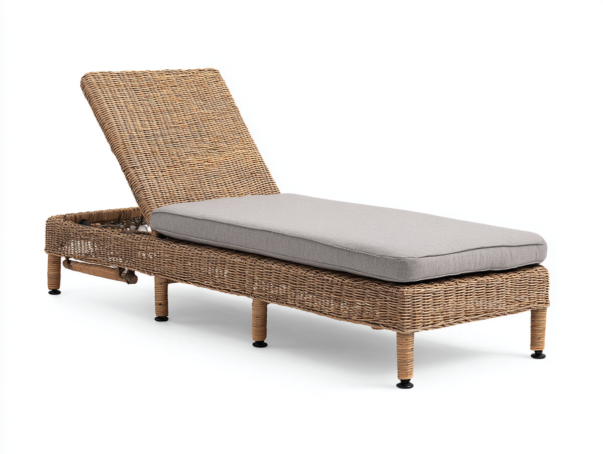Tumbona de ratán tejido 205 x 72 x 95 cm - Marrón y gris - Respaldo reclinable para jardín