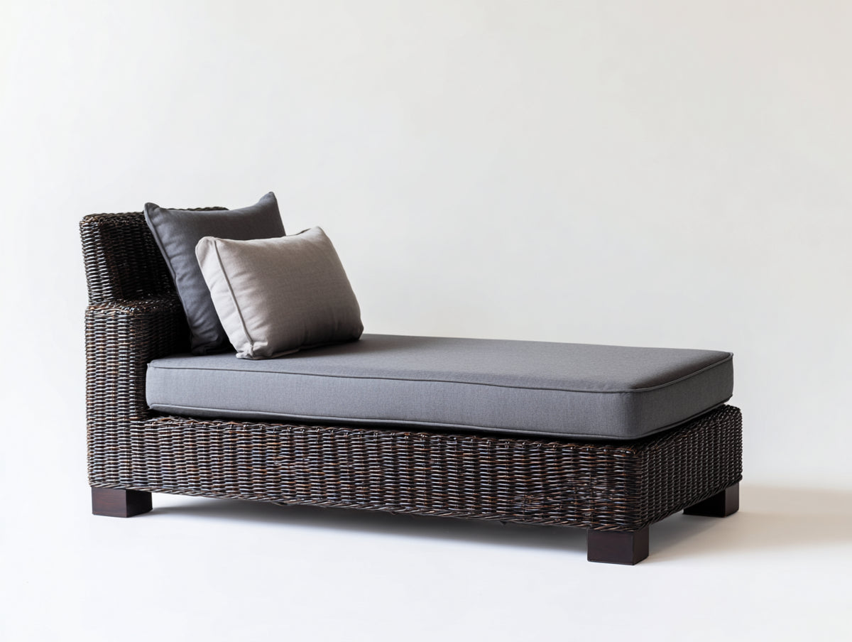 Tumbonas - ratán y madera - 185 x 80 x 82 cm - marrón oscuro-gris - diseño recto y amplio para exterior