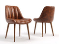 Sillas de comedor tapizadas en cuero sintético 55x60x82 cm - marrón - patas de madera y diseño vintage