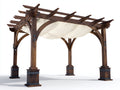 Pérgola de jardín de madera y cubierta textil 400x350x280 cm - marrón oscuro-blanco crema - estructura arqueada para exterior