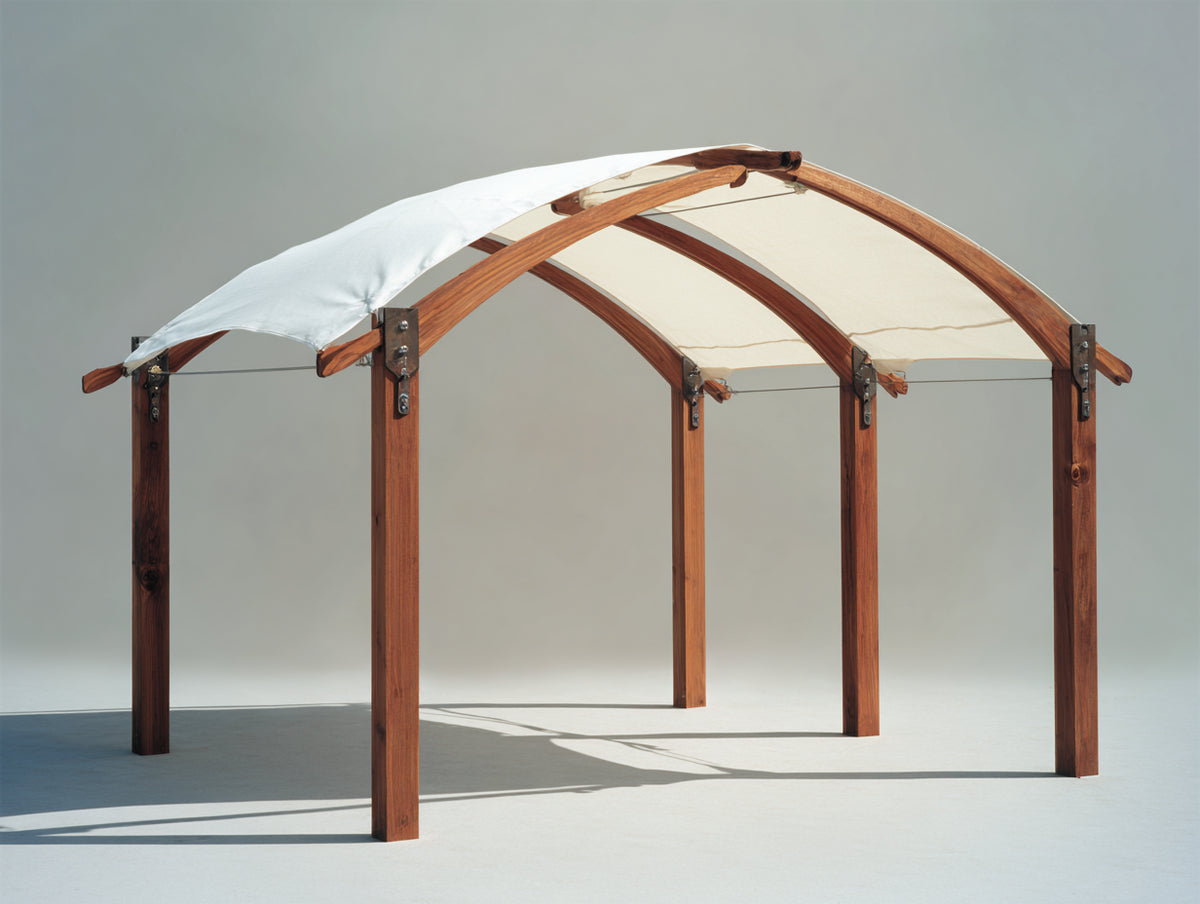 Pérgola de jardín de madera con cubierta de tela 400x300x250 cm - Marrón-Blanco - Diseño clásico para exterior