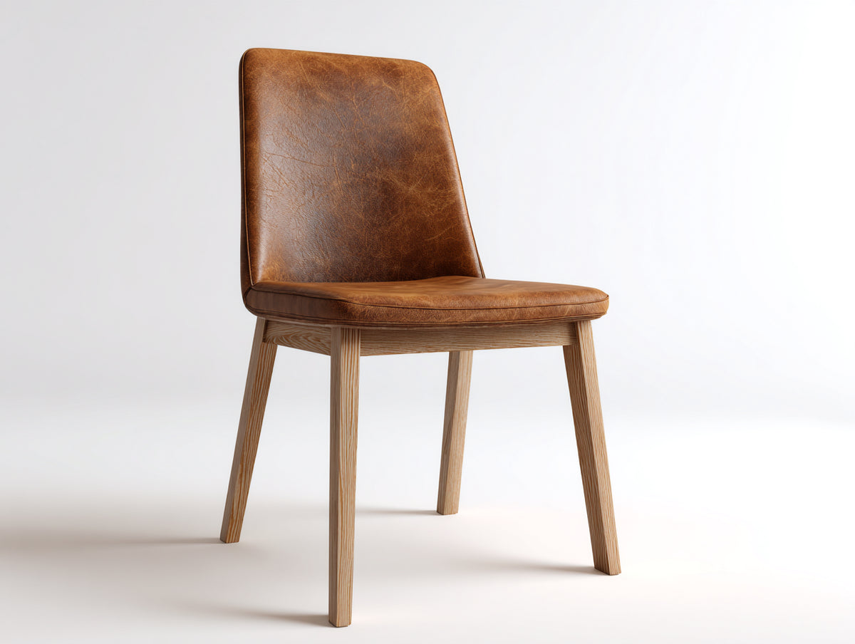 Sillas de comedor tapizadas en piel sintética y patas de madera 52x58x82 cm - Marrón - Estilo moderno