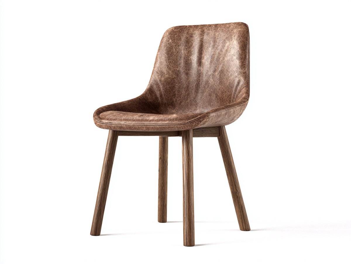 Sillas de comedor tapizadas en piel sintética y patas de madera 55x60x82 cm - Marrón - Diseño moderno