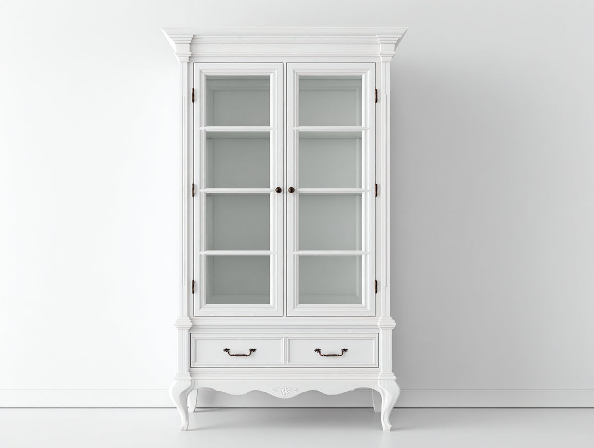 Vitrinas de madera y vidrio 98x43x188 cm - blanco - diseño clásico con 2 puertas y 2 cajones