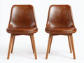 Sillas de comedor tapizadas en cuero sintético y madera 49x55x84 cm - marrón-roble natural - conjunto de 2 para comedor