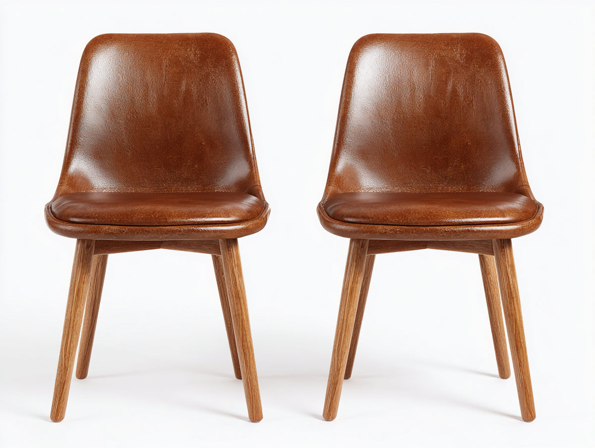 Sillas de comedor tapizadas en cuero sintético y madera 49x55x84 cm - marrón-roble natural - conjunto de 2 para comedor