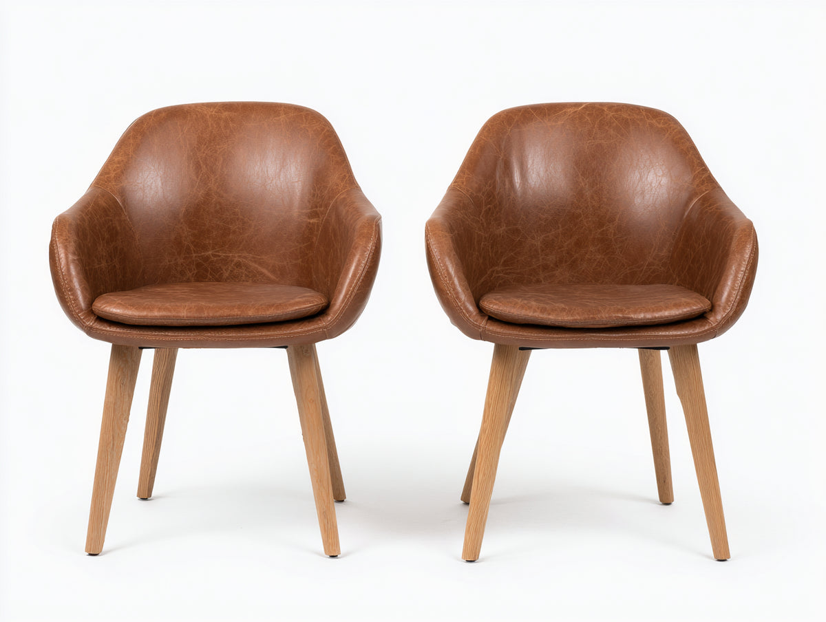 Sillas de comedor tapizadas efecto cuero 60x58x82 cm - marrón - diseño envolvente con estructura de madera