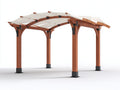 Pérgola de jardín - madera metal y tejido - 360 x 300 x 250 cm - marrón-blanco crema - diseño arqueado con cubierta textil