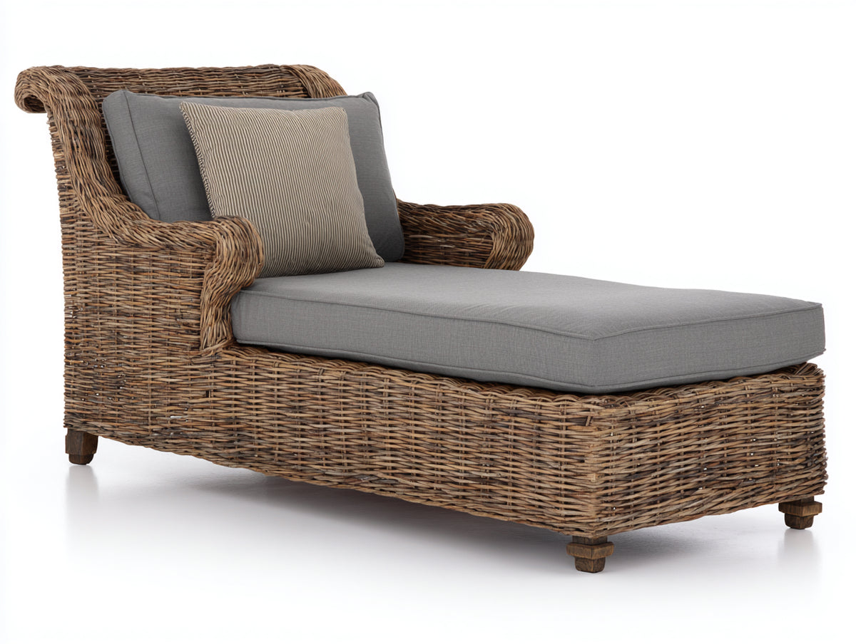 Tumbonas de ratán 180x85x90 cm - marrón y gris - diseño clásico con reposabrazos