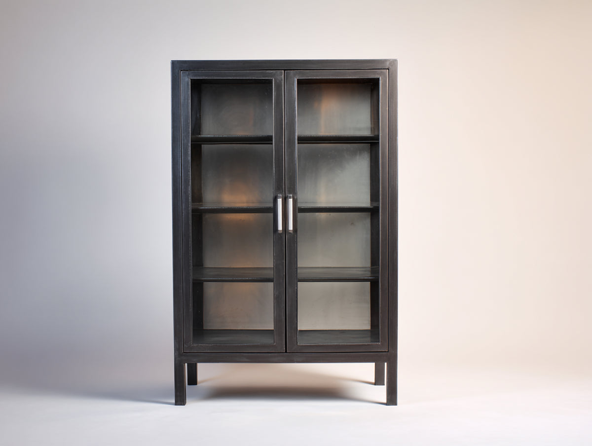 Vitrinas de metal y vidrio 90x40x150 cm - negro - 2 puertas y estilo industrial