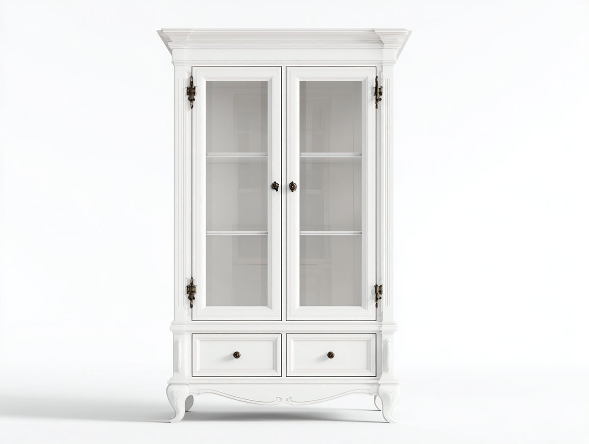 Vitrinas de madera con puertas de cristal y cajones 100x40x190 cm - Blanco - Estilo clásico moderno