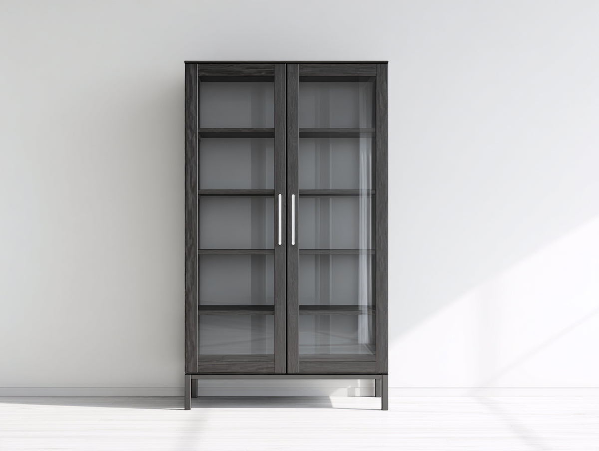 Vitrinas de madera y vidrio 100x40x180 cm - negro - 2 puertas con diseño contemporáneo