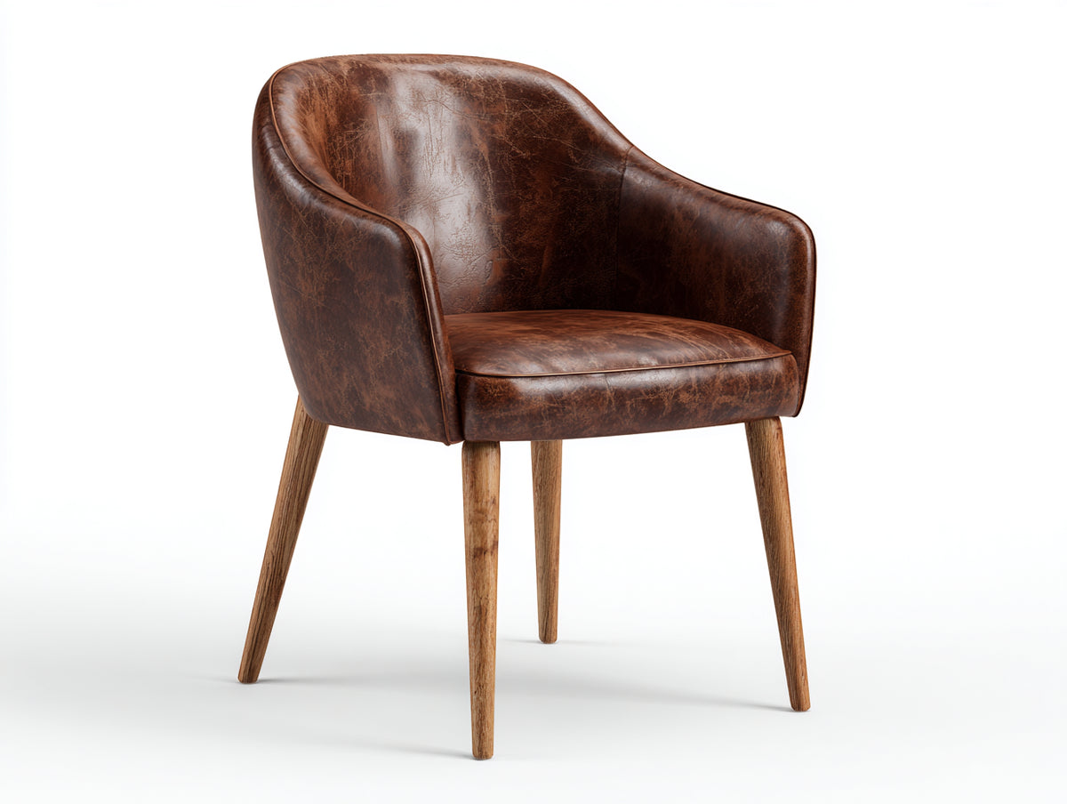 Sillas de comedor - cuero sintético y madera - 60 x 58 x 82 cm - marrón oscuro-natural - diseño envolvente con reposabrazos