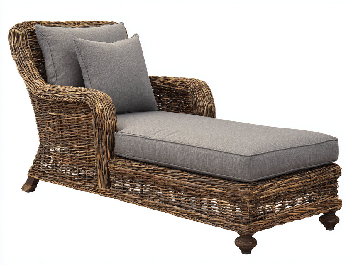 Tumbonas de ratán 170x78x92 cm - marrón y gris - diseño clásico con asiento acolchado