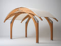Pérgola de jardín de madera 320x300x250 cm - marrón y beige - diseño curvo con cubierta textil